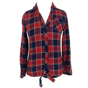 Paper Tee Plaid Button Tie Front Shirt Size Large